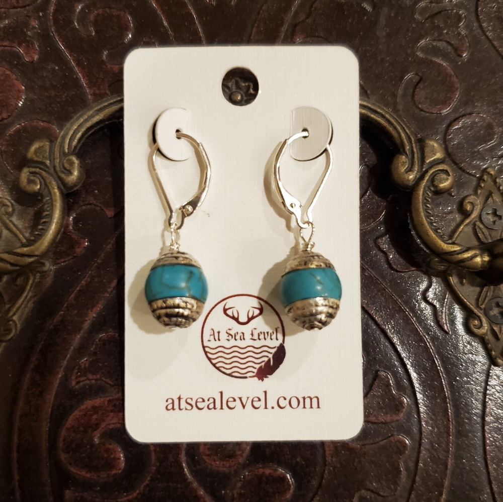 Turquoise Sterling Leverback Earrings - Picture 2 of 4